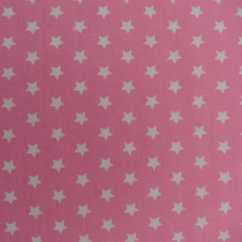 Tissu Coton Rose Etoiles Blanches