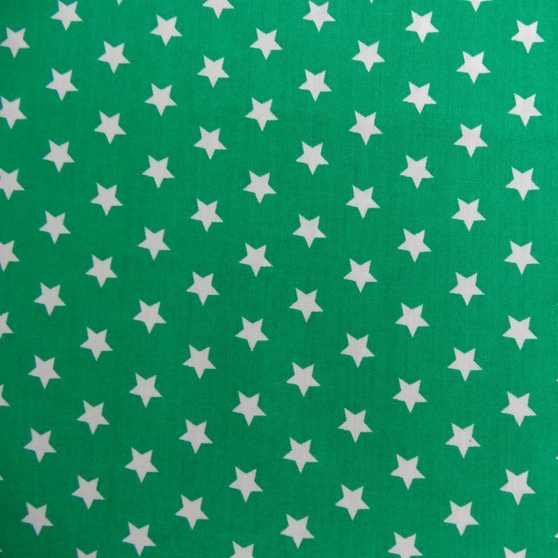 Tissu Coton Vert Etoiles Blanches