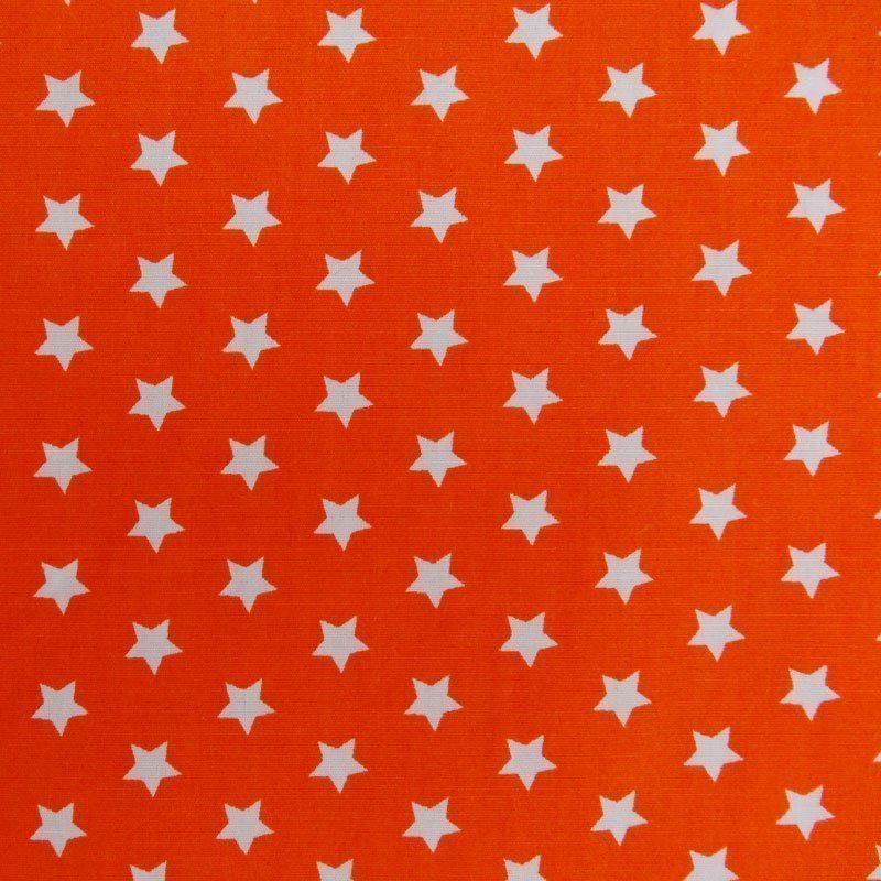 Tissu Coton Orange Etoiles Blanches