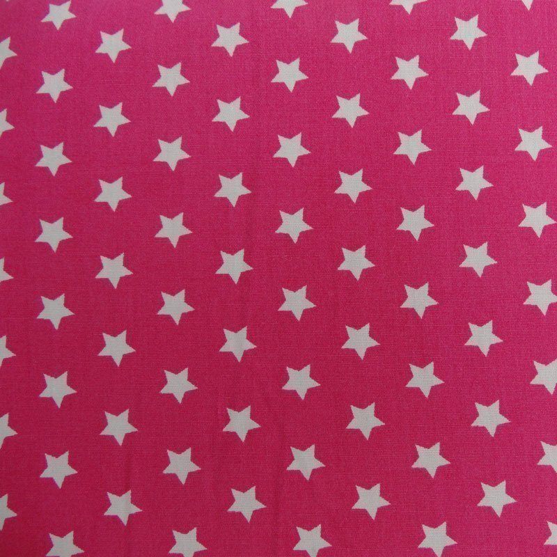 Tissu Coton Fuschia Etoiles Blanches