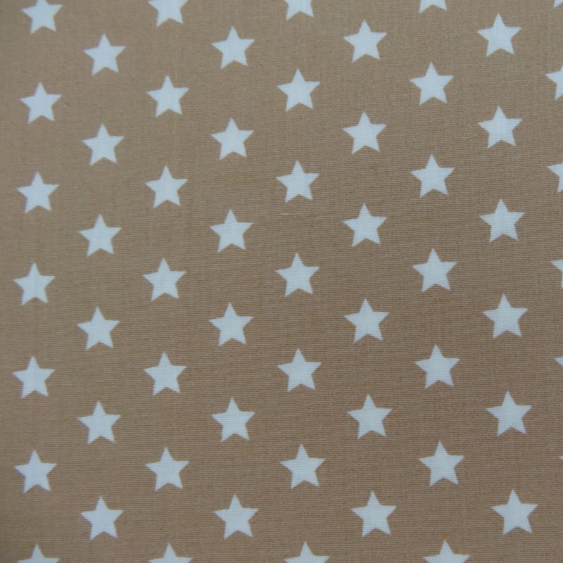 Tissu Coton Beige Etoiles Blanches