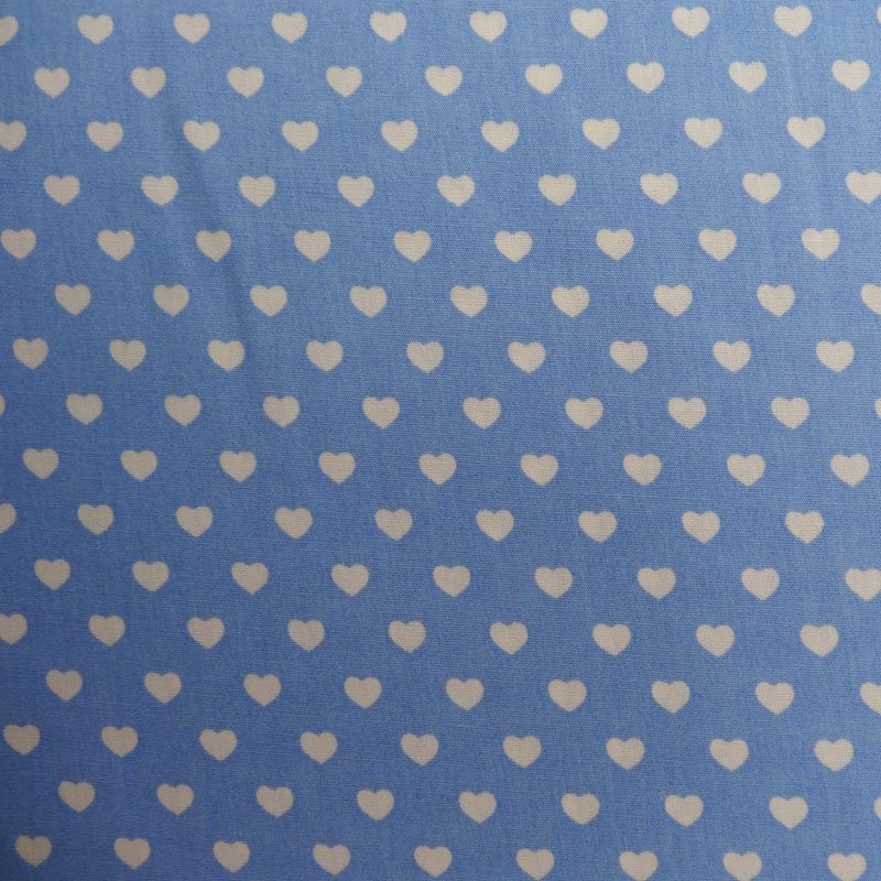 Tissu Coton Bleu ciel Cœurs Blanc