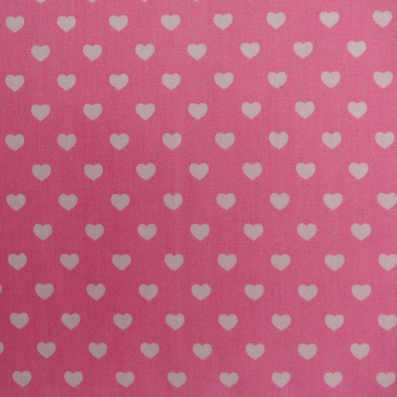 Tissu Coton Rose Cœurs Blanc