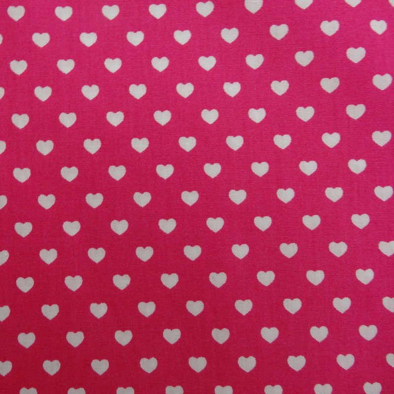 Tissu Coton Fuschia Cœurs Blanc