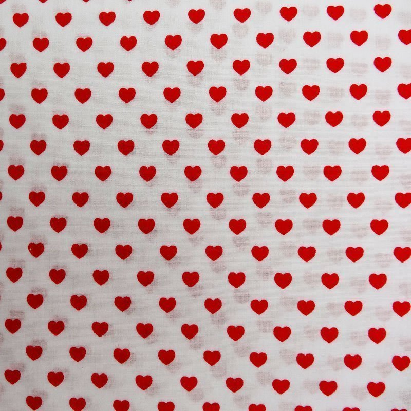 Tissu Coton Blanc Cœurs Rouge