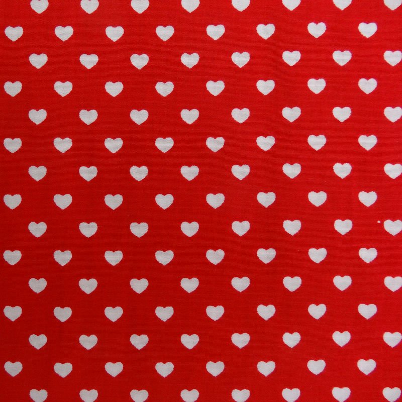 Tissu Coton Rouge Cœurs Blanc