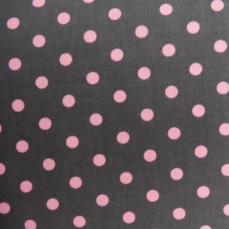 Tissu Coton Gris pierre Pois Rose