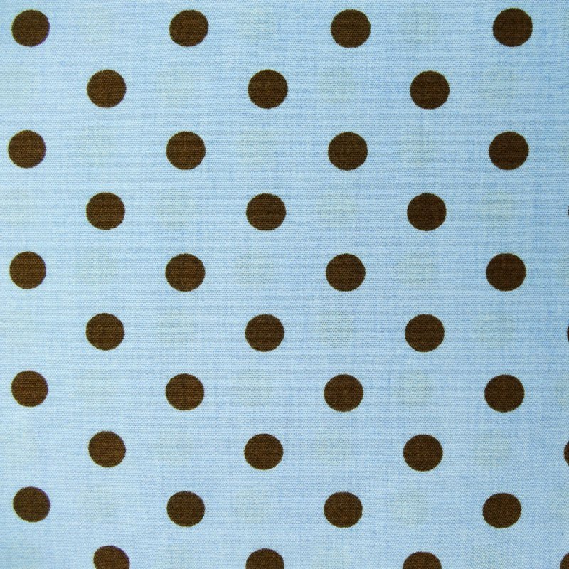 Tissu Coton Bleu Pois Marrons