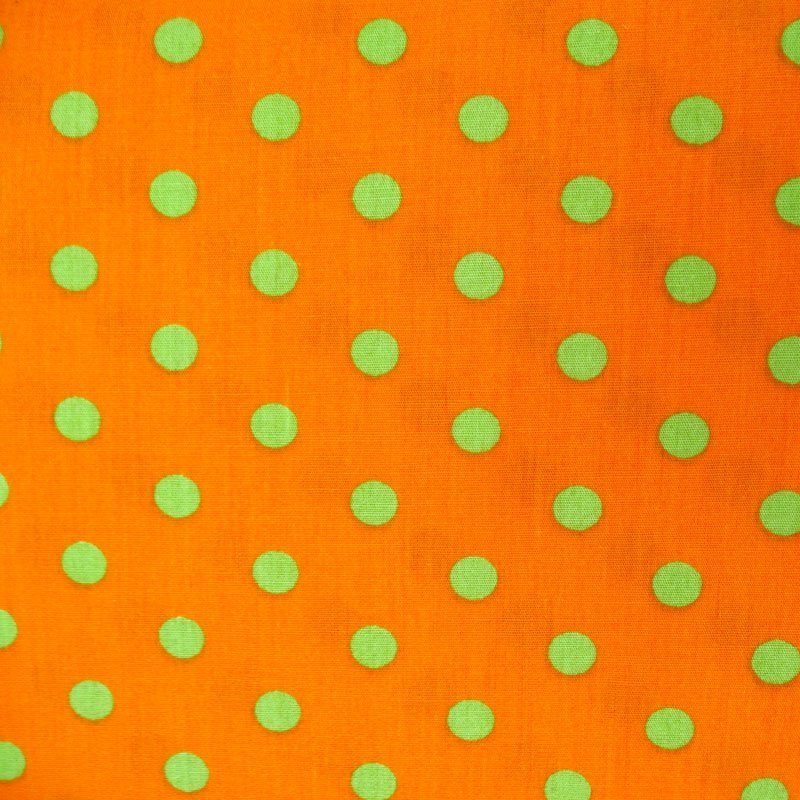 Tissu Coton Orange foncé Pois Vert anis