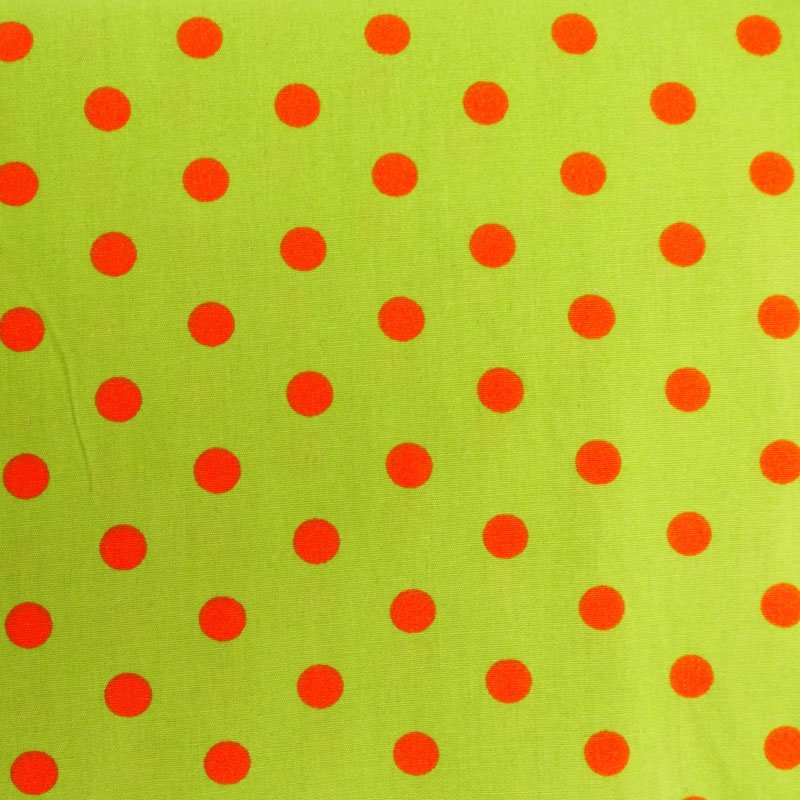 Tissu Coton Vert anis Pois Orange