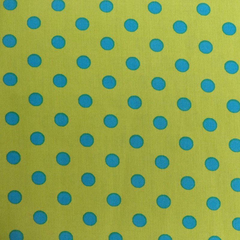 Tissu Coton Vert anis Pois Bleu turquoise