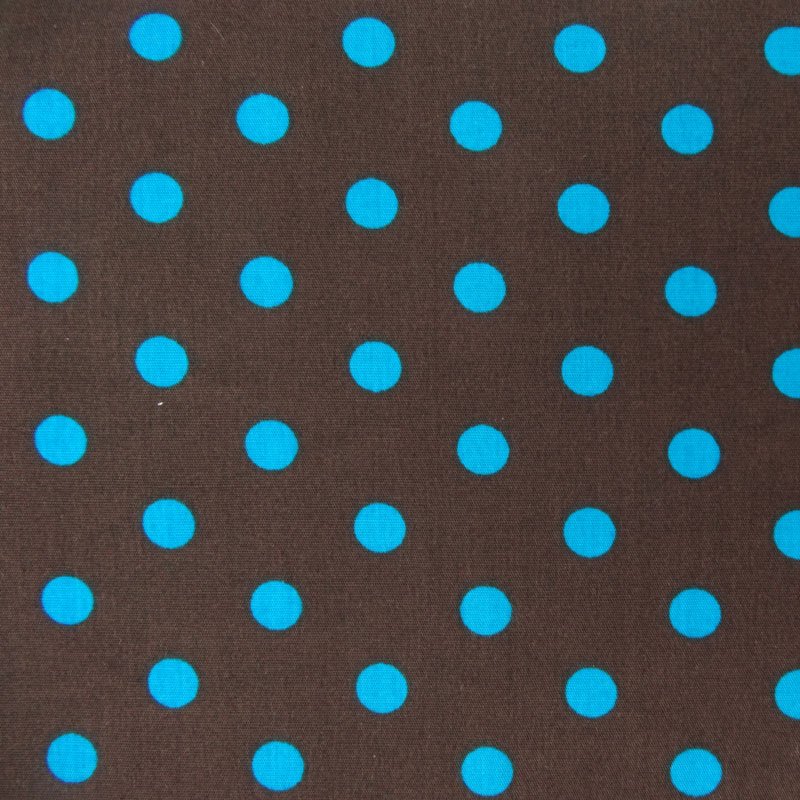 Tissu Coton Marron Pois Bleu turquoise