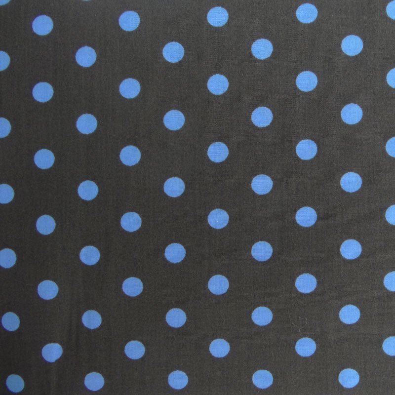 Tissu Coton Chocolat Pois bleu ciel