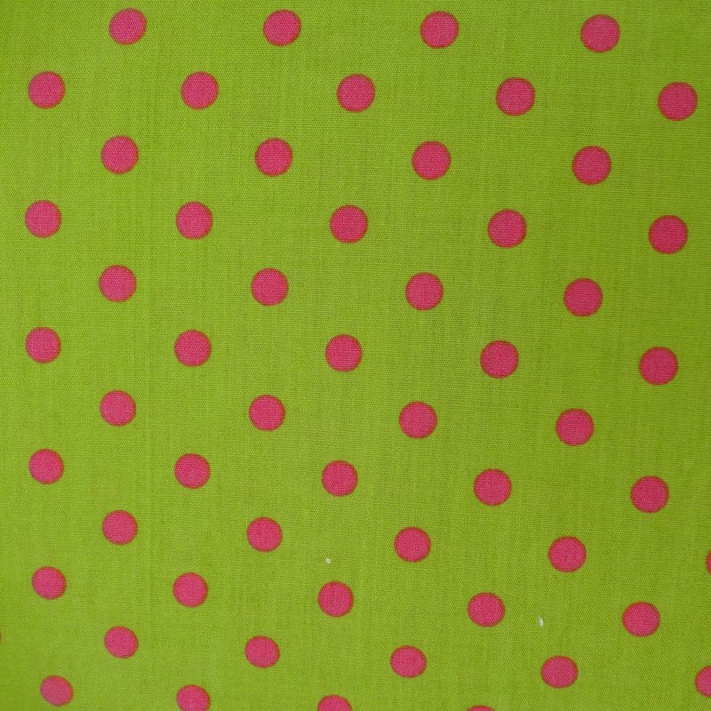 Tissu Coton Vert anis Pois Rose fuchsia