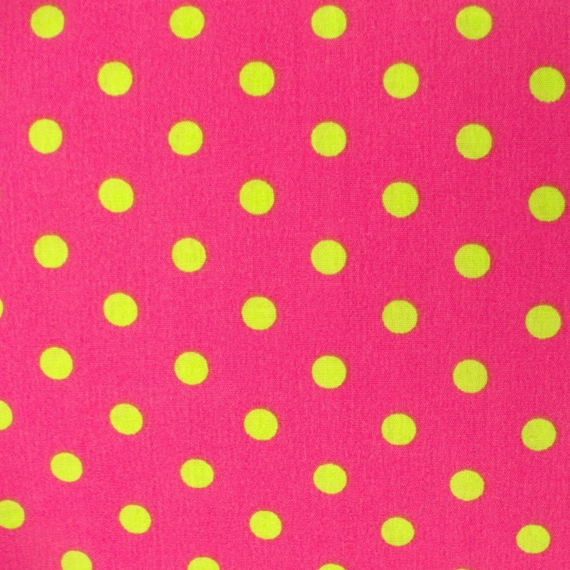 Tissu Coton Fuschia Pois Vert anis