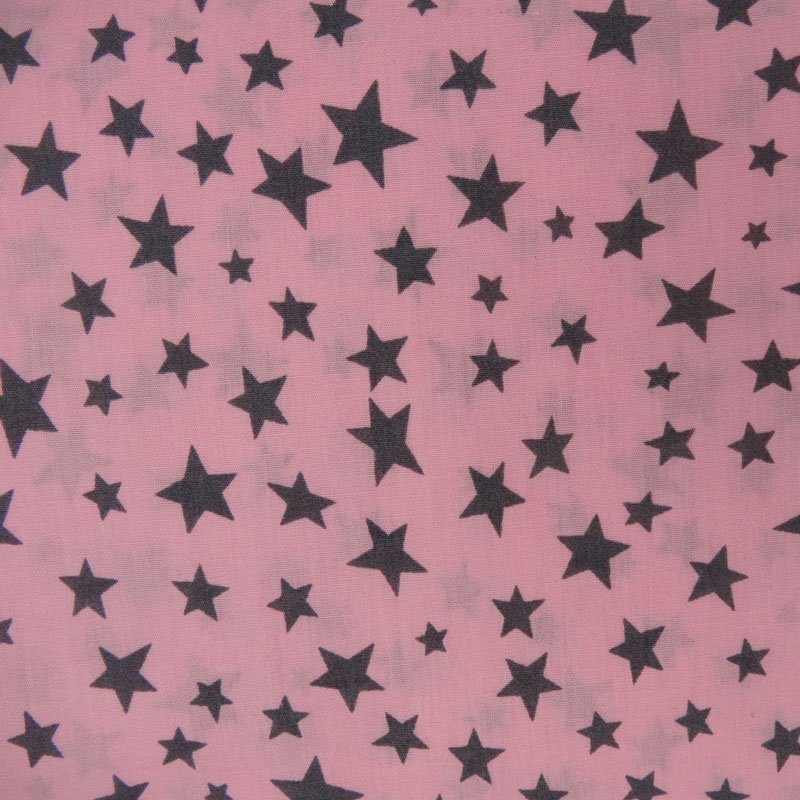 Tissu Coton Rose Etoiles Gris