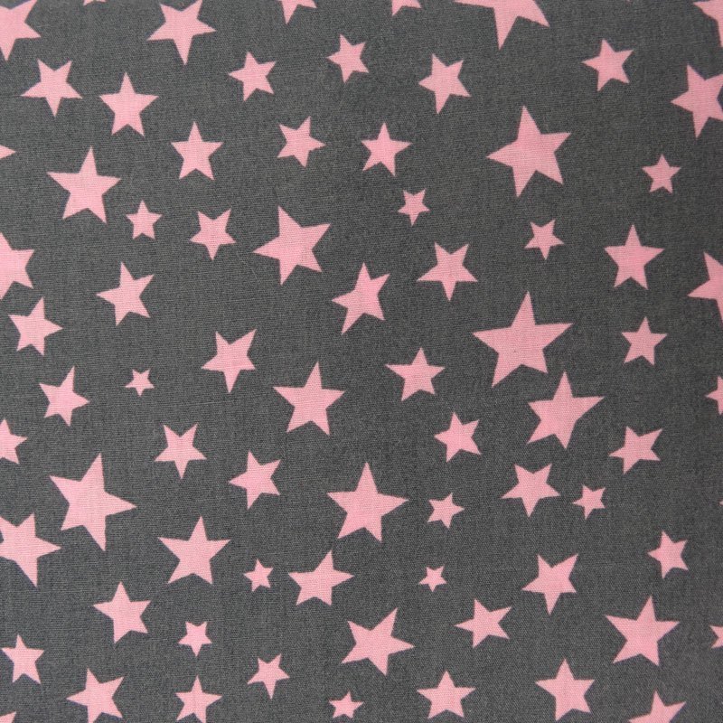 Tissu Coton Gris pierre Etoiles Rose