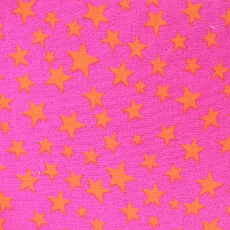 Tissu Coton Fuschia Etoiles Orange