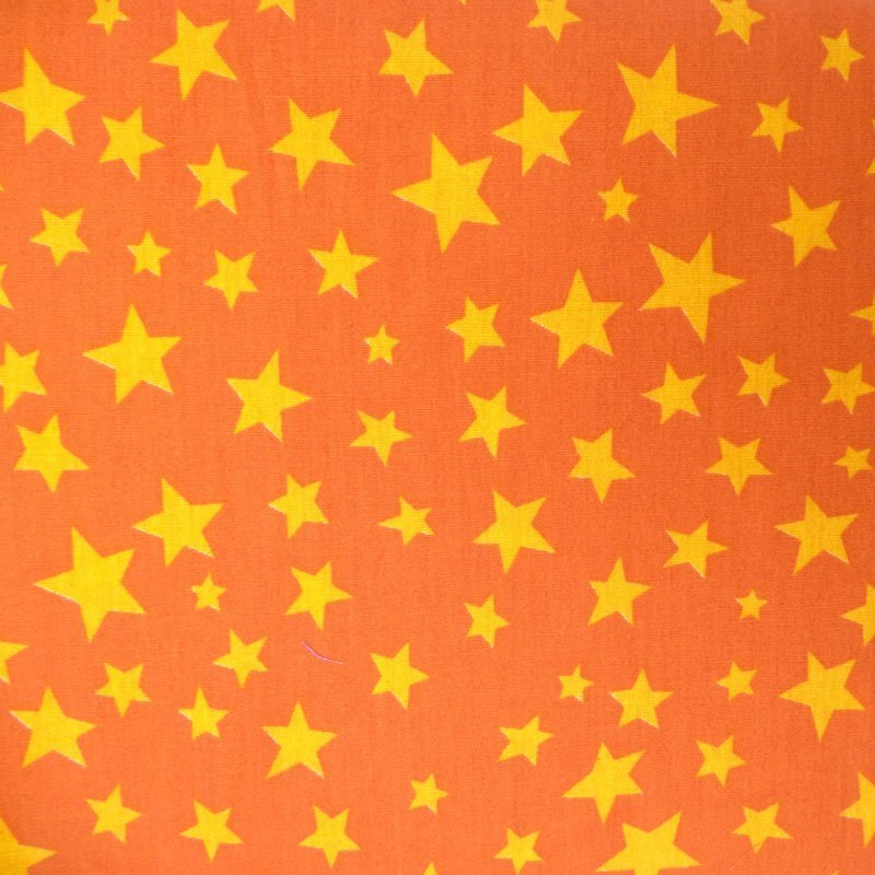 Tissu Coton Orange Etoiles Jaune