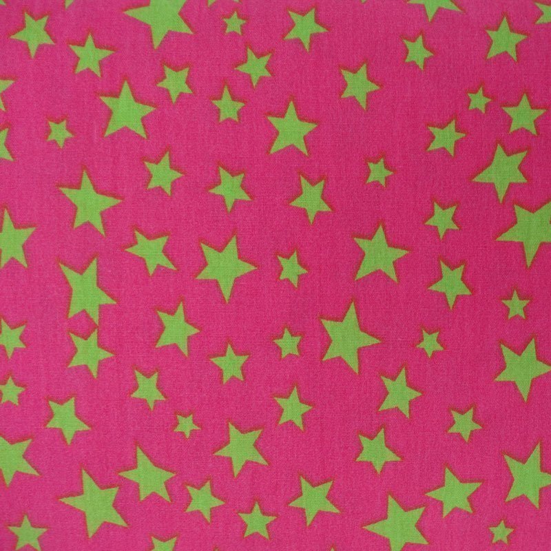 Tissu Coton Fuschia Etoiles Vert anis