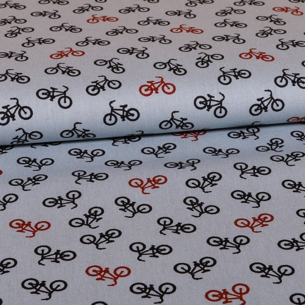 Tissu Coton LittleBird Gris Vélo Noirs et rouges