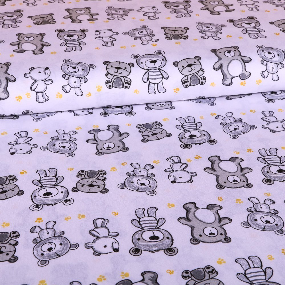 Tissu Coton LittleBird Blanc Oursons Gris