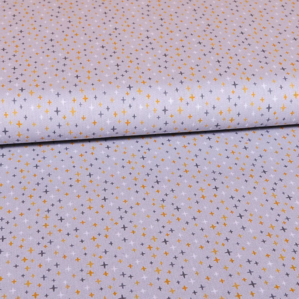 Tissu Coton LittleBird Gris clair Etoiles brillantes Grises et jaunes