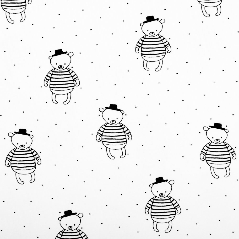 Tissu Jersey Coton Blanc cassé Oursons Noirs