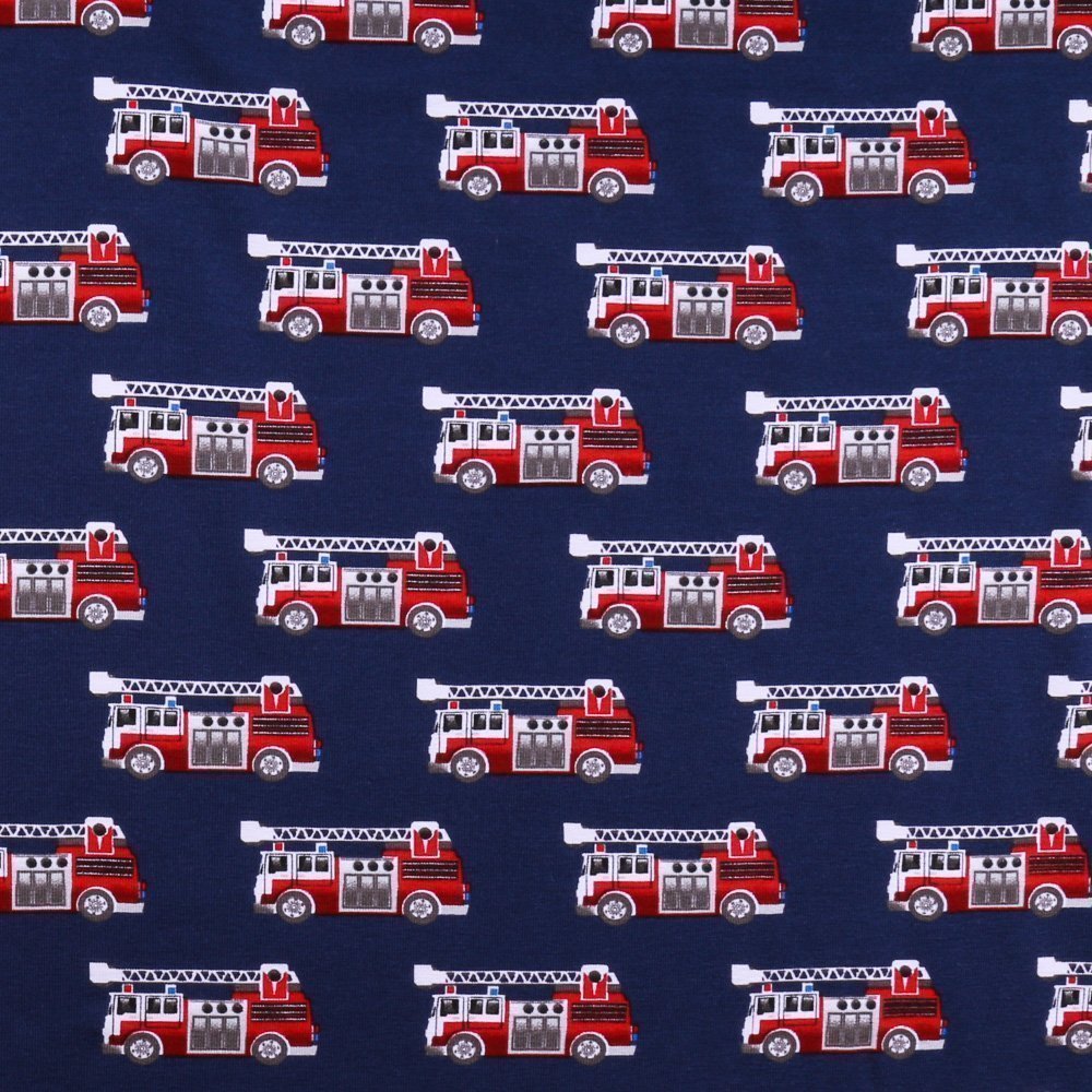 Tissu Jersey Coton Marine Camions de pompiers