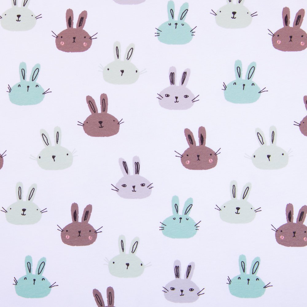 Tissu Jersey Coton Blanc Lapins Verts