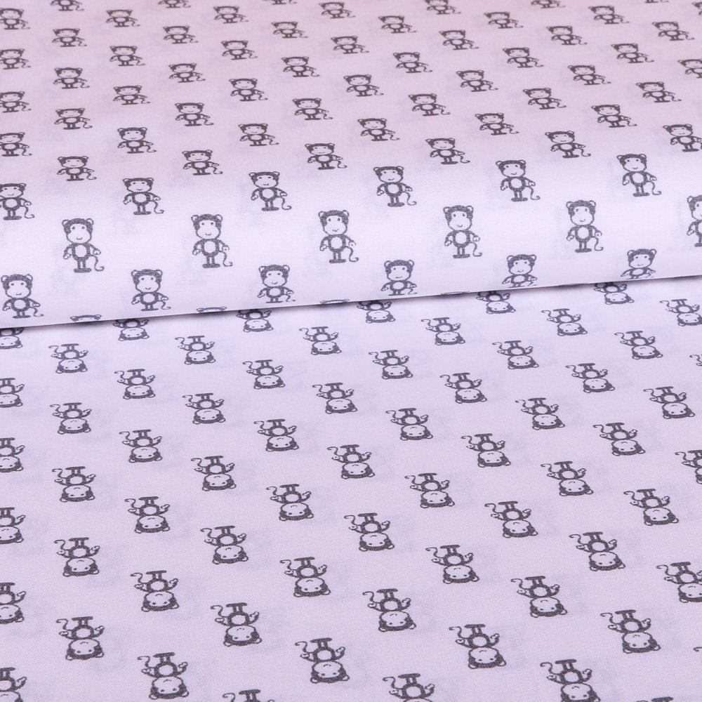 Tissu Coton LittleBird Blanc Singes Gris