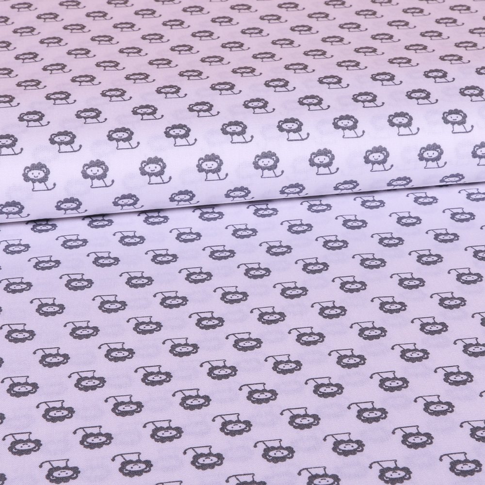 Tissu Coton LittleBird Blanc Lions Gris