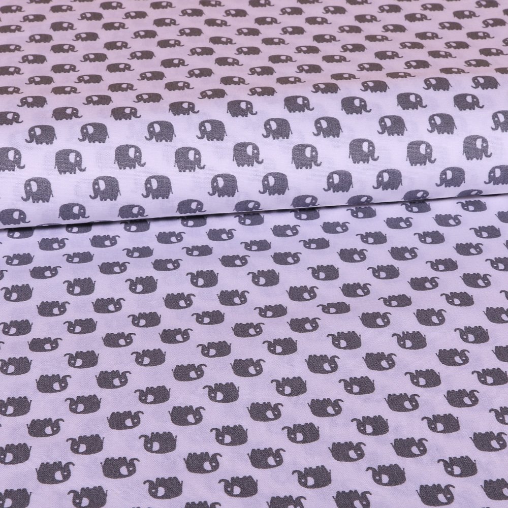 Tissu Coton LittleBird Blanc Eléphants Gris