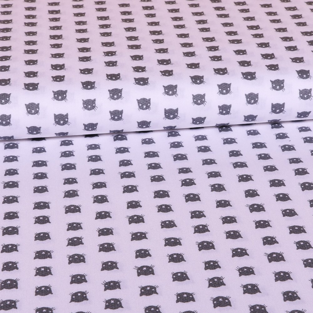 Tissu Coton LittleBird Blanc Chats Gris