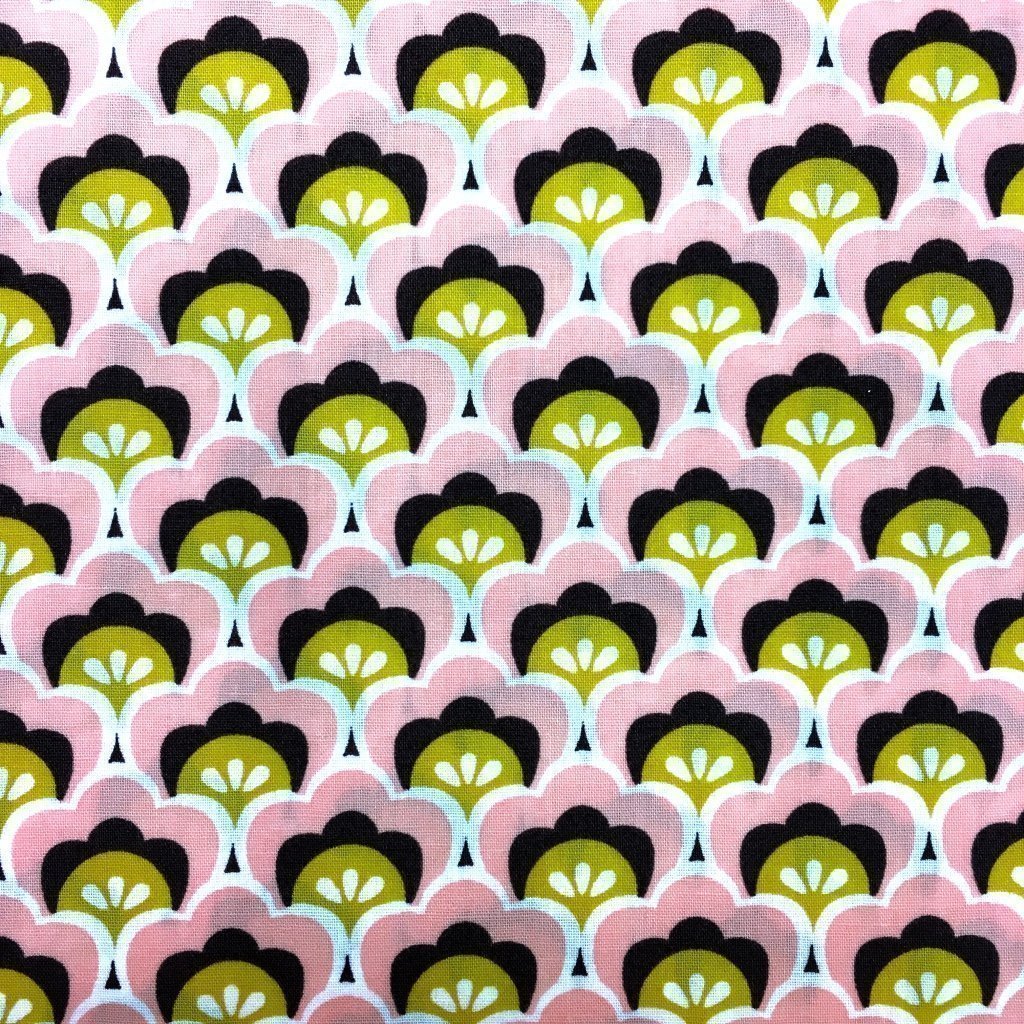 Tissu Coton imprimé Marron Fleurs Saumon