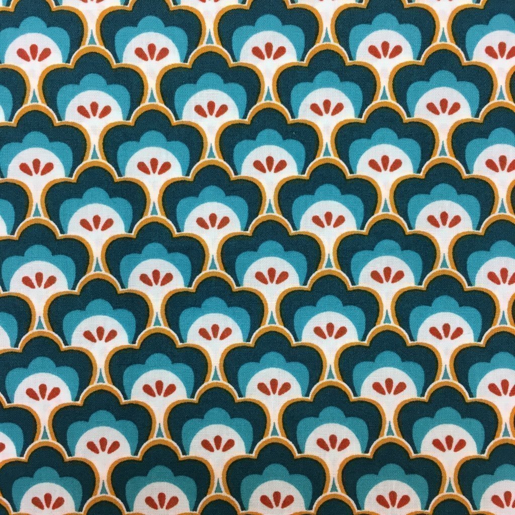 Tissu Coton imprimé Bleu Fleurs Bleues turquoise