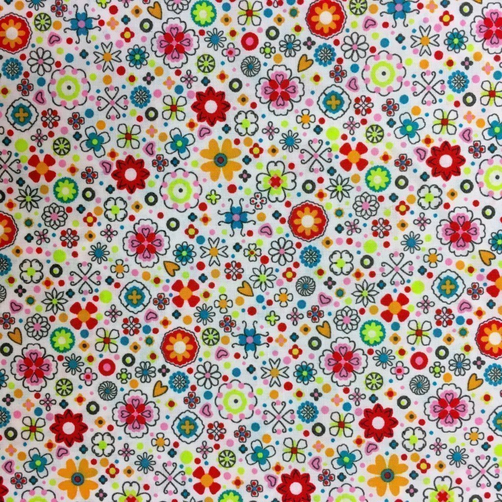 Tissu Coton imprimé Rose pâle Fleurs Multicolores