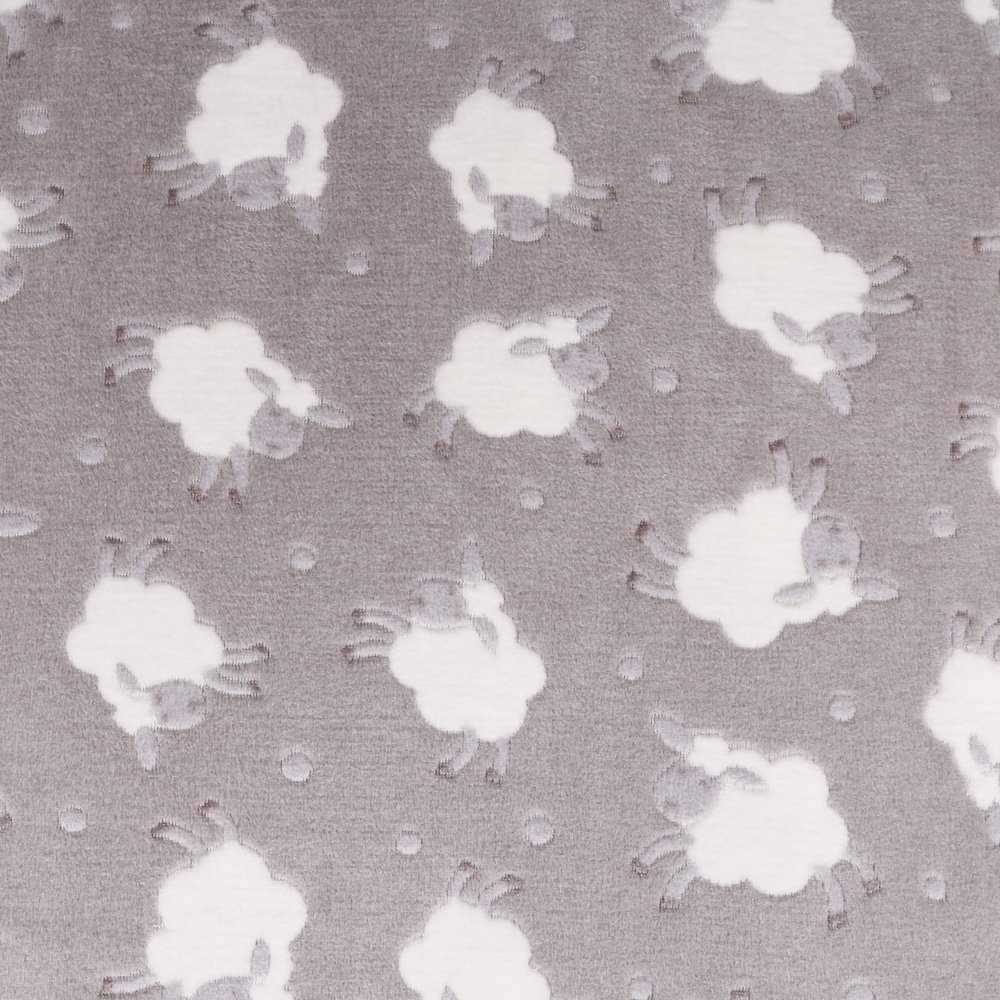 Tissu Doudou Gris clair Moutons Blancs