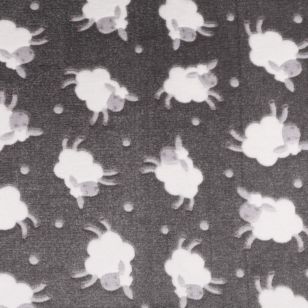 Tissu Doudou Anthracite Moutons Blancs