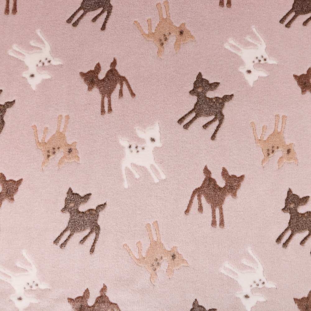 Tissu Doudou Beige clair Bambi Blancs et marrons