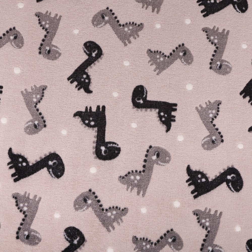 Tissu Doudou Gris clair Dinosaures Gris et noirs