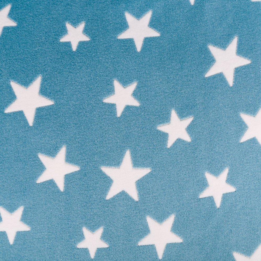 Tissu Doudou Bleu Ciel Étoiles Blanches