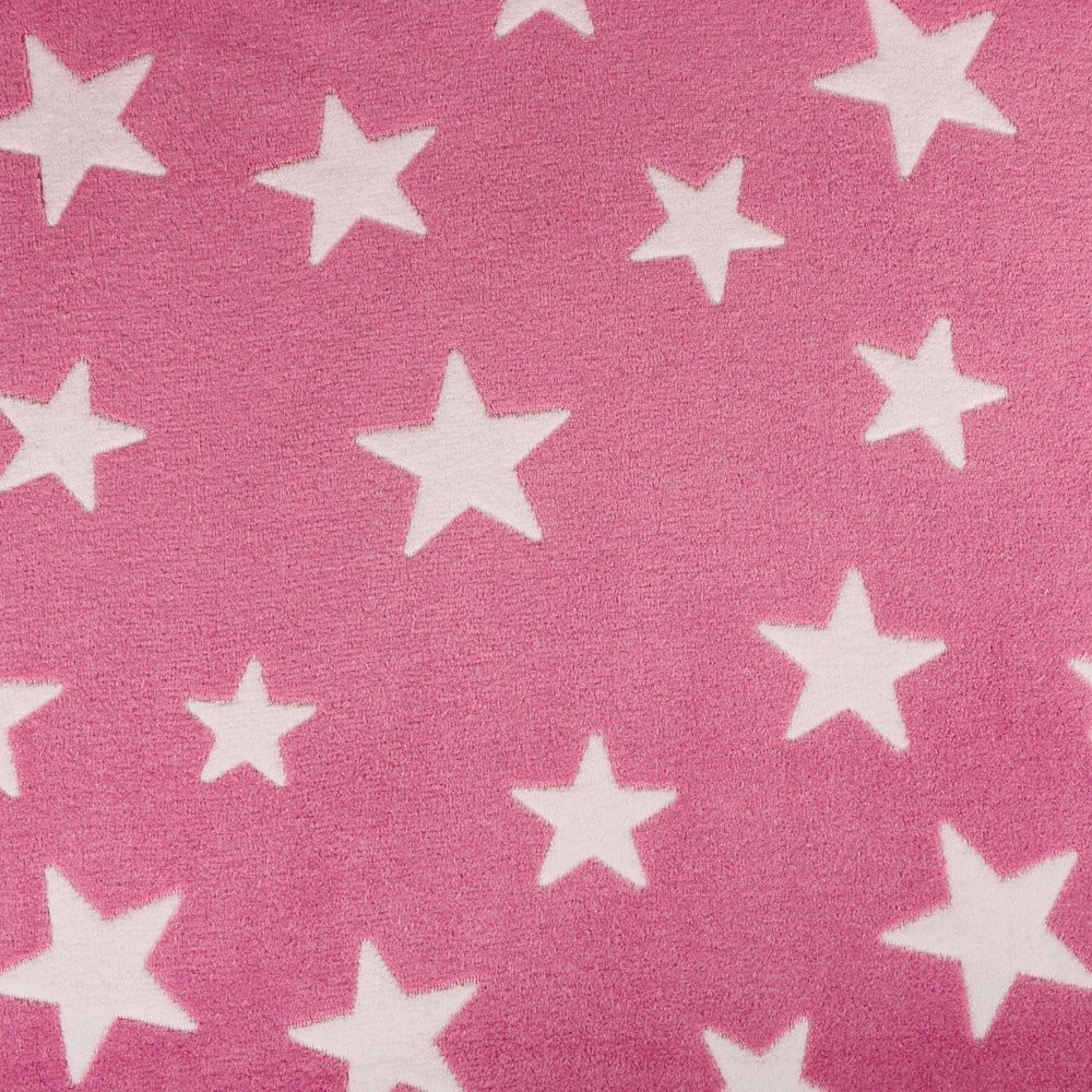 Tissu Doudou Rose Étoiles Blanches