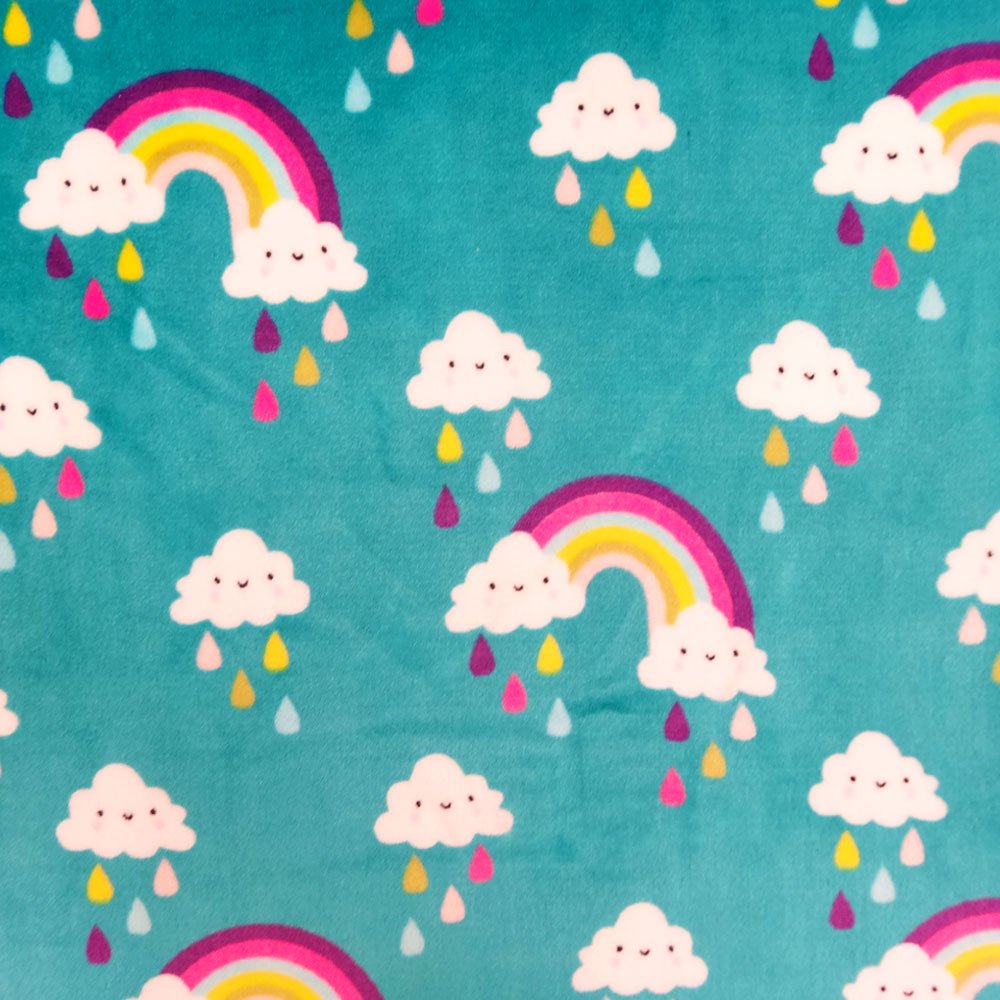 Tissu Doudou Vert bleu Arc-en-ciel