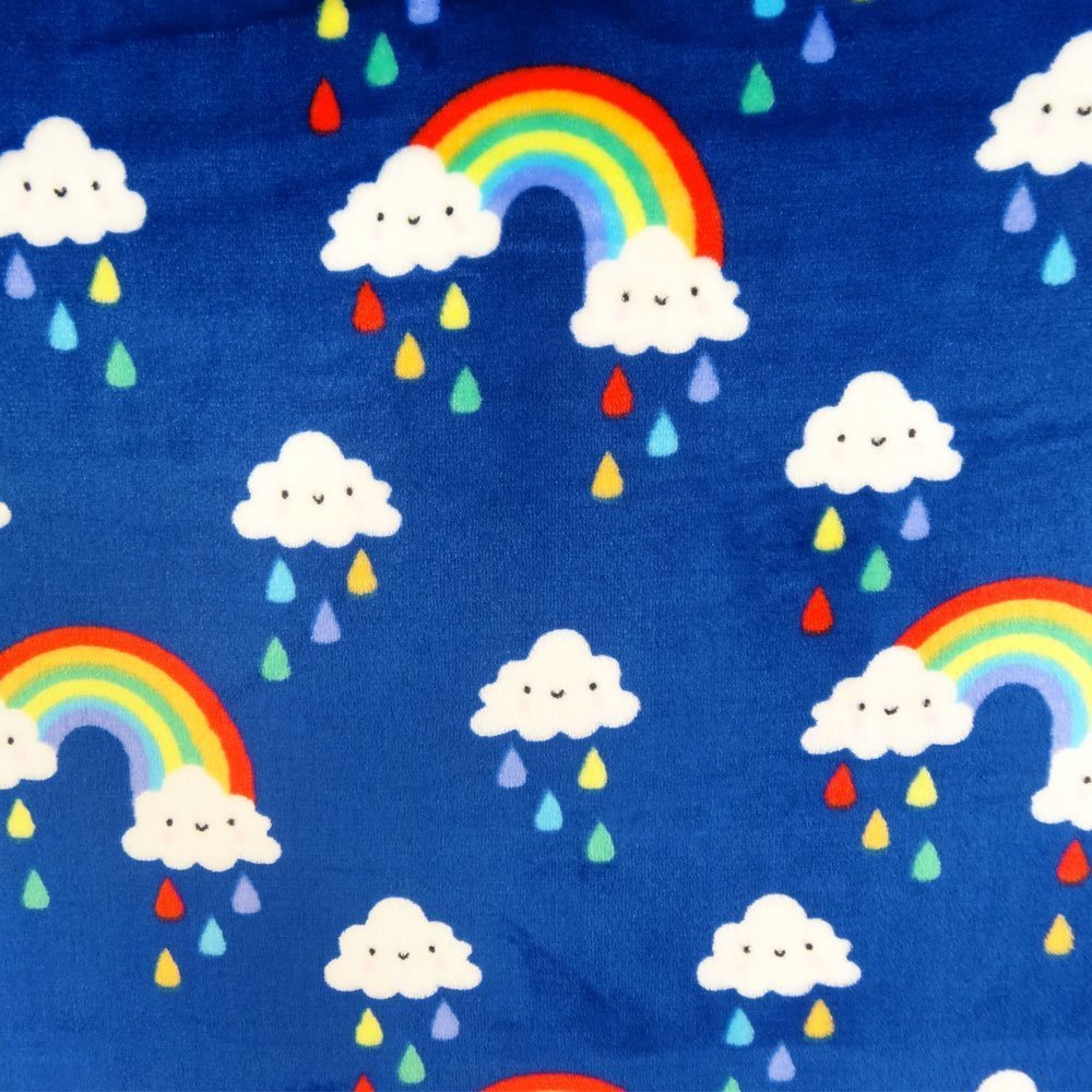 Tissu Doudou Bleu marine Arc-en-ciel