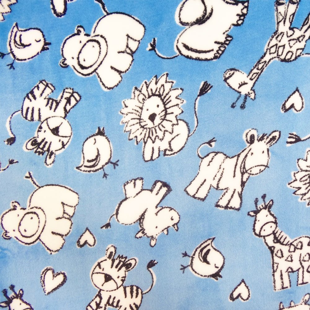 Tissu Doudou Bleu ciel Zoo