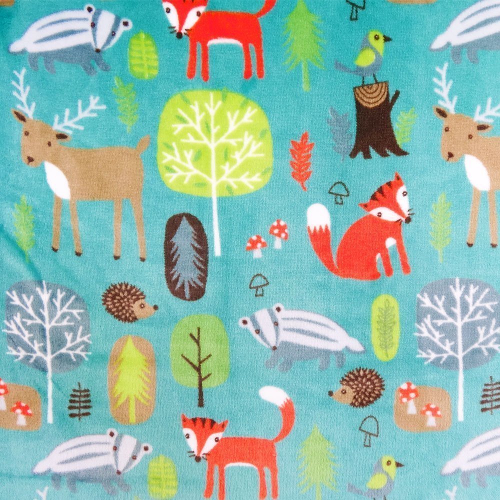 Tissu Doudou Vert opale Animaux forêt