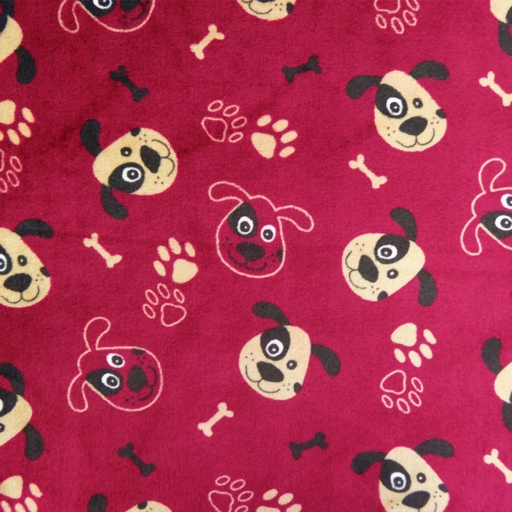 Tissu Doudou Bordeaux Chiens et os Marron