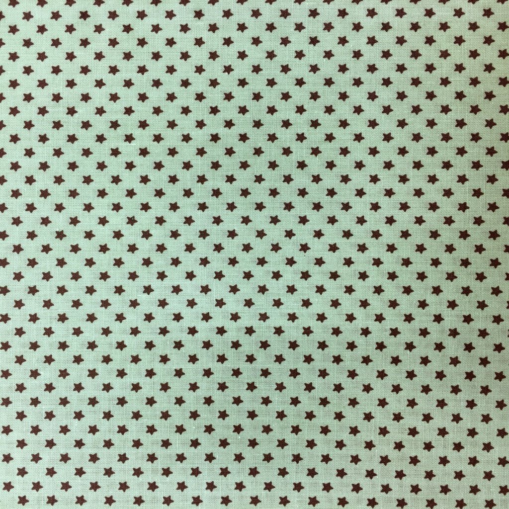 Tissu Coton imprimé Vert amande Etoiles Taupe