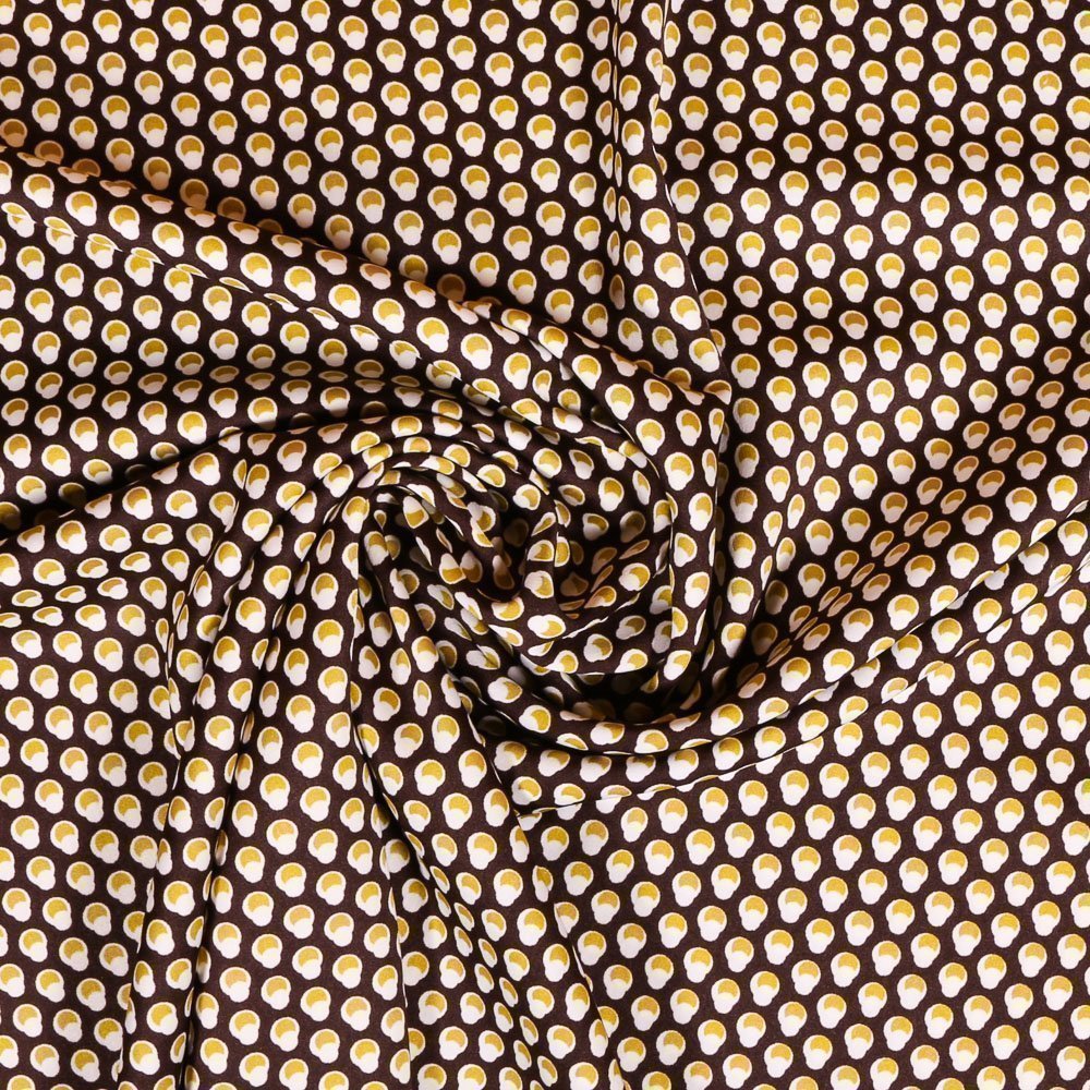 Tissu Satiné Marron Boules Vert anis